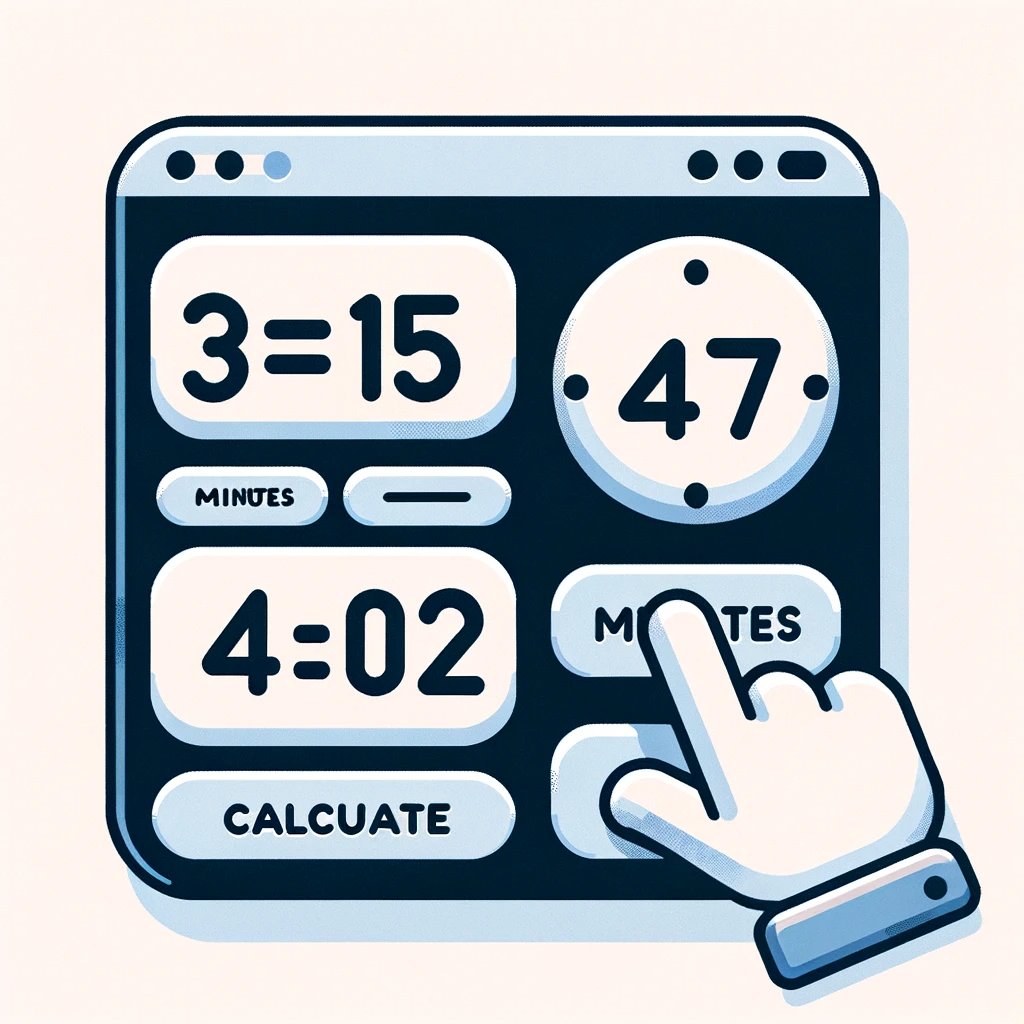 Digital calculator interface showing time calculation example